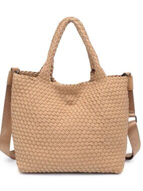 Sol & Selene Sky's The Limit Medium Woven Neoprene Nude Beige Tote Bag NWT